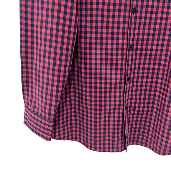 Mizzen + Main Performance Button Down XL Gingham Plaid Shirt Pink Navy Trim Fit - Picture 4 of 9